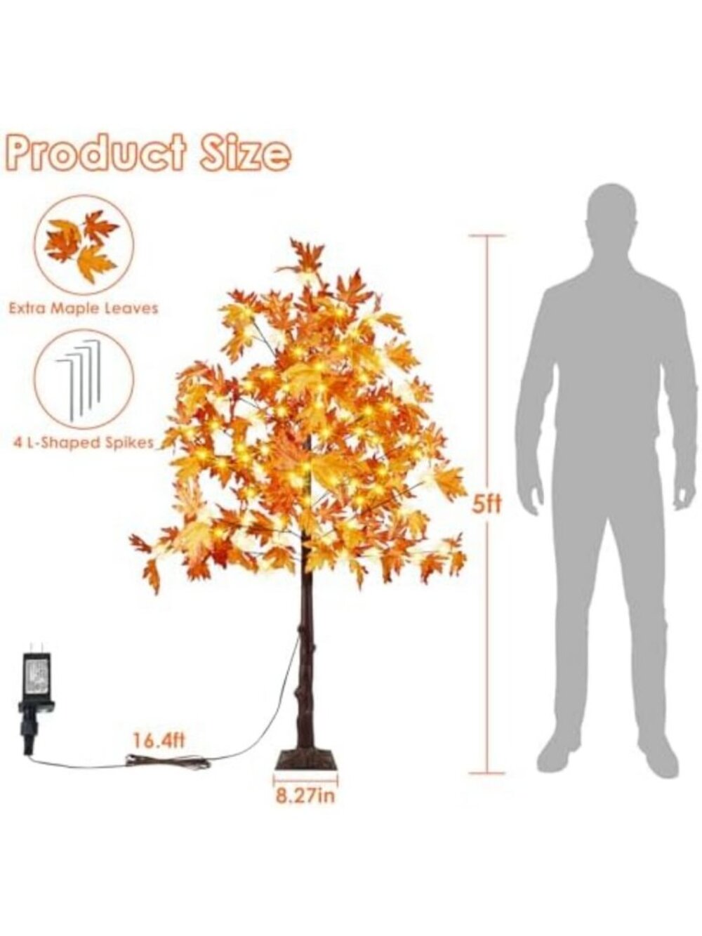 Set of 2 - 5FT Lighted Maple Trees with 200 LED Lights for Fall Home Decor - Picture 2 of 6